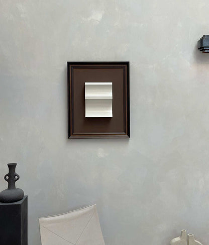 Vintage artwork in rust and wood frame, gloss white finish, by Edith Beurskens.