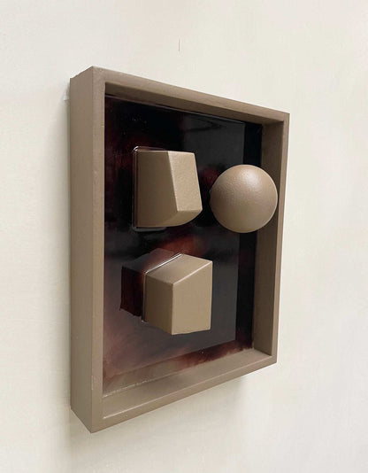 One-of-a-kind 'BLOCKS - GREY FLAME' artwork from the PLAY collection, made from plant-based PLA, featuring eco-friendly paint and resin finish, 30 x 24 cm.