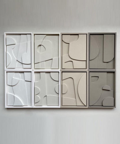 Set of 8 minimalist abstract art pieces with sand texture finish.