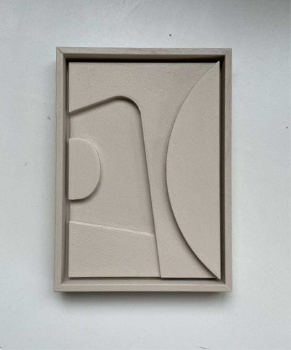 Handmade abstract art piece in neutral tones with a sand-textured finish.