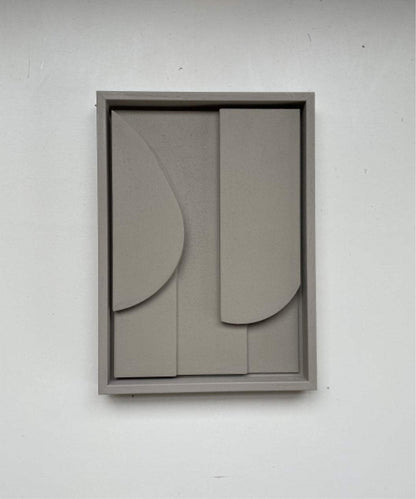 Handmade abstract art piece with geometric design in neutral tones.