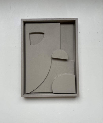 Handmade Harper artwork in beige with abstract geometric design, eco-painted sand texture, and PLA base.