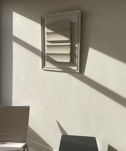 Vintage Frame 22.04 by Edith Beurskens, featuring eco-friendly PLA material with sand texture and eco-paint, in mushroom and brown wood colors, 76 x 76 cm.