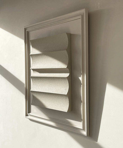 Vintage Frame 22.04 by Edith Beurskens, unique artwork in mushroom and brown wood colors, 76x76 cm, biodegradable PLA material with sand texture and eco-paint.