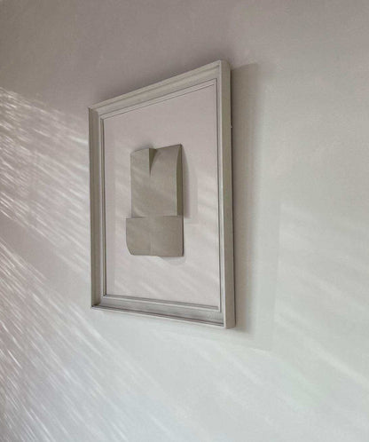 Vintage Frame 22.10 with unique PLA-based artwork, featuring a sand-textured surface and eco-paint, in shades of mushroom and brown wood, sized 55 x 63.5 cm.