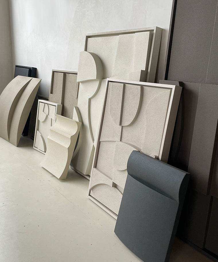 Handmade 22.05 Erosian artwork panels made from biodegradable PLA with sand texture and eco-paint.