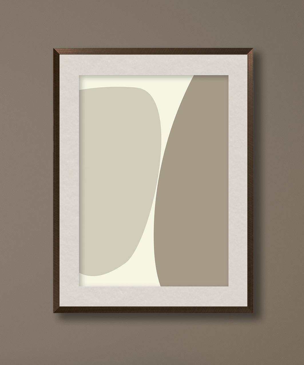 Premium art print with matte finish and 1 cm white border, featuring abstract design in neutral tones, available in various sizes.