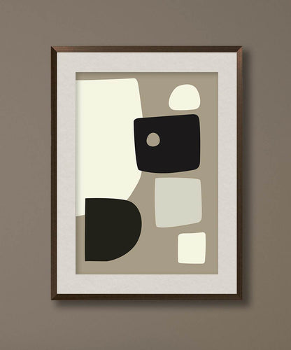 Abstract art print on premium Hahnemühle paper with geometric shapes, framed without glass.