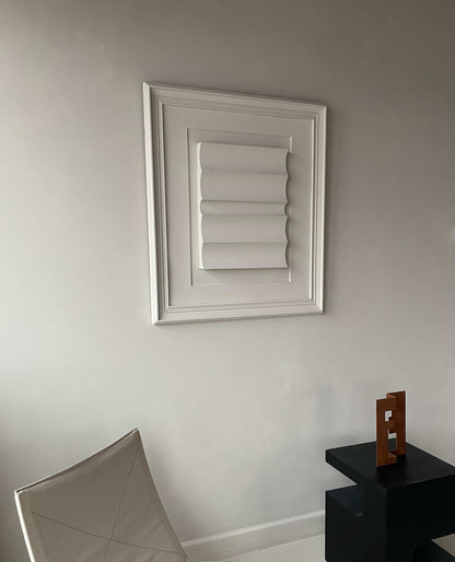 Vintage frame large dunes artwork by Edith Beurskens on a wall, shadow white color, size 83x93 cm.