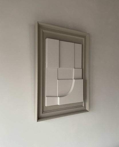 Vintage Frame Parc artwork by Edith Beurskens with unique sand-textured surface, coffee and shadow white colors, and authentic vintage frame.