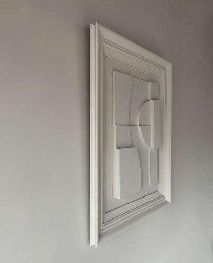 Vintage Frame Soleil by Edith Beurskens, shadow white, 76.5 x 61.5 cm, plant-based PLA with sand texture, eco-paint finish.