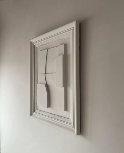 Vintage Frame Soleil artwork by Edith Beurskens with shadow white color and sand texture in a 76.5 x 61.5 cm frame.