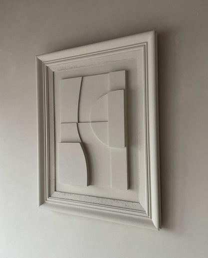 Vintage Frame Soleil with exclusive artwork by Edith Beurskens, shadow white color, 76.5 x 61.5 cm, eco-painted PLA with sand texture, featuring signs of age, and certificate of authenticity.