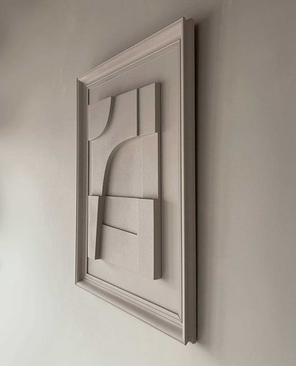 Vintage Frame Boulevard artwork in shadow white with a sand texture finish, crafted from eco-friendly PLA material, size 73.5 x 58.5 cm.