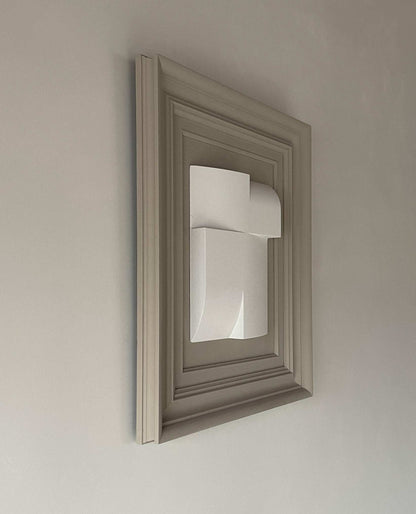 Vintage Frame Journey II artwork featuring unique sand-textured finish by Edith Beurskens, framed in coffee and shadow white, size 47.5 x 58 cm.