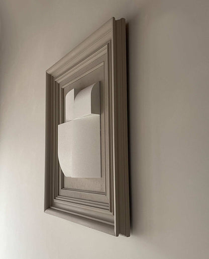 Vintage Frame Journey II artwork featuring unique PLA material and eco-paint, in coffee and shadow white, framed in 47.5 x 58 cm vintage wood.