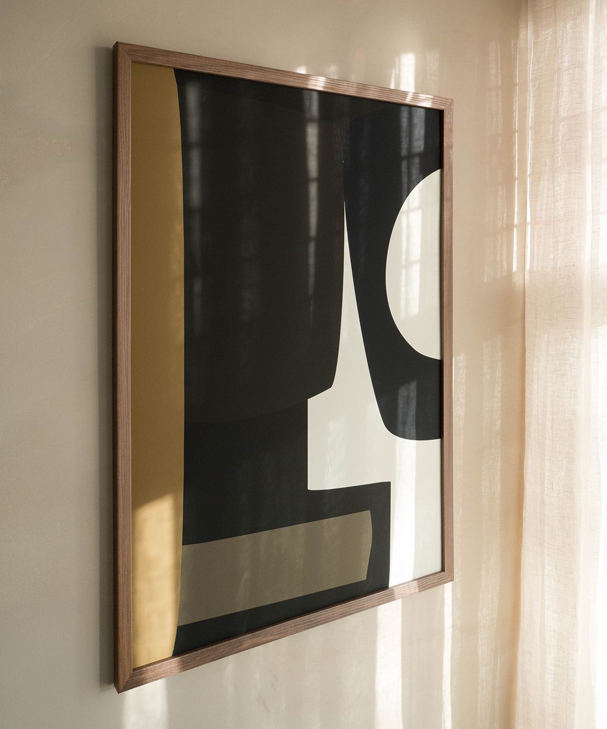 Art print 'Faye' in wooden frame, abstract design, high-quality Hahnemühle paper, matte finish.