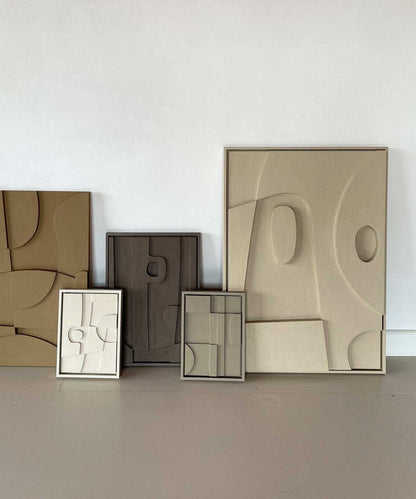 Artworks made of biodegradable PLA with sand texture and eco-paint, titled "#20.3 Moon," featuring unique abstract designs.