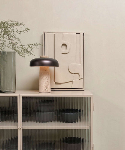 PLA artwork with sand texture and eco-paint, titled "#20.5 Woody," displayed on a cabinet.