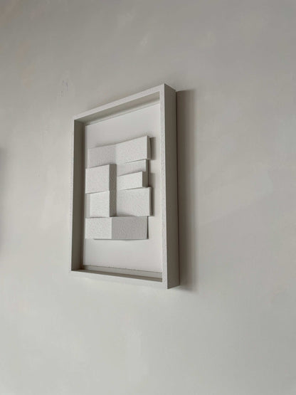 Hand-made 23.4 Zigzag wall art with eco-friendly PLA, sand texture finish, shown in minimalist frame.