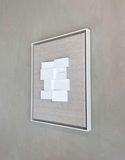 Canvas Zigzag artwork with shadow white color frame and structured plaster finish on canvas background, 43.5 x 51 cm.
