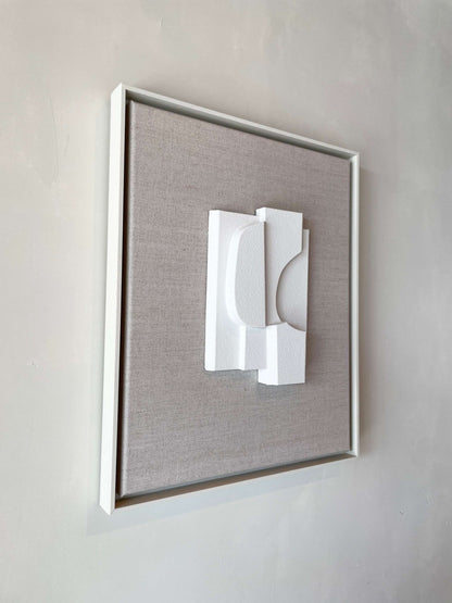 Canvas Rory wall art with shadow white textured plaster on PLA base, framed in shadow white, 43.5 x 51 cm.
