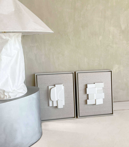 Canvas Zigzag artwork with shadow white frame, plant-based PLA material, and structured plaster finish.