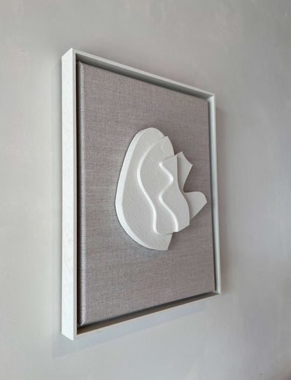 Canvas Sol artwork with shadow white frame, textured plaster finish, and a PLA plant-based base.