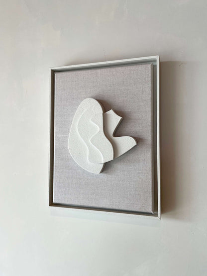 Canvas Sol artwork with Shadow White frame and structured plaster finish, size 43x33.5 cm.
