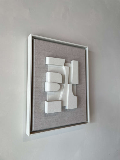 Canvas Jonna artwork with shadow white textured design on a canvas background, framed in shadow white, size 43 x 33.5 cm.