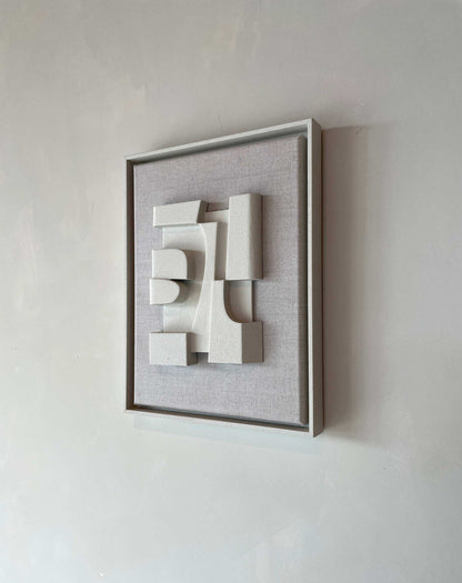 Canvas Jonna artwork with shadow white frame and structured plaster finish on biodegradable PLA base.