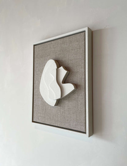 Canvas Solida artwork with structured plaster on PLA base, shadow white frame, 43x33.5 cm.