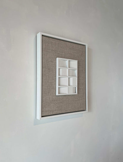Canvas Pella artwork with shadow white frame, structured plaster surface, 43x33 cm.