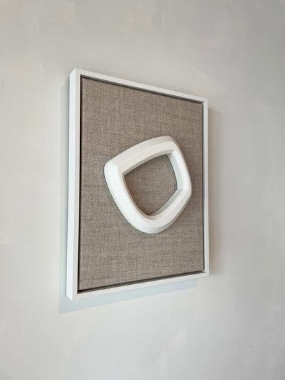 Canvas Atmosphere artwork, plant-based PLA, Shadow White frame, 43x33 cm, structured plaster finish.