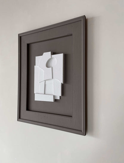 Shadow White artwork in an Attic-colored vintage frame, unique design by Edith Beurskens.