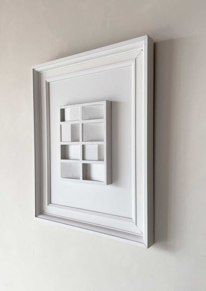 Vintage Frame Big Pella, exclusive artwork by Edith Beurskens with white vintage frame and PLA base, 75.5 x 69.5 cm.