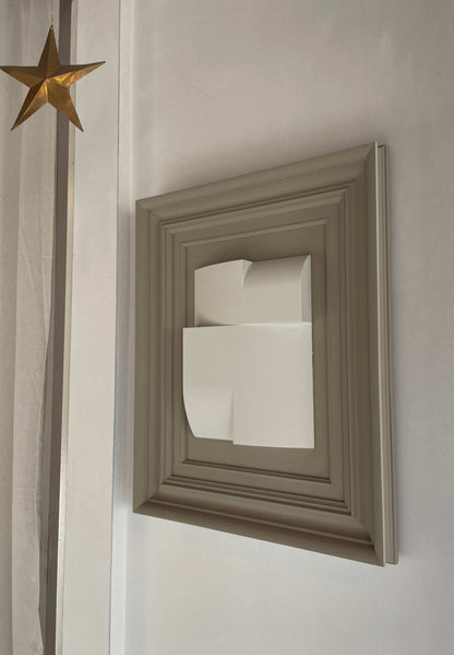 Vintage frame artwork by Edith Beurskens in coffee and shadow white, 47.5x58 cm, featuring unique biodegradable PLA material.