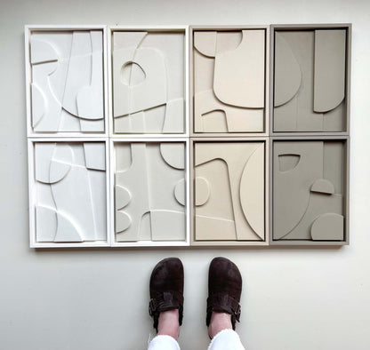 Set of 8 handmade art pieces with sand texture, eco-paint, and Certificate of Authenticity.