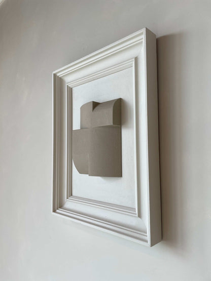 Vintage Frame Mini, exclusive artwork by Edith Beurskens, shadow white and brown wood, 40.5 x 51.5 cm, biodegradable PLA material, sand coating.