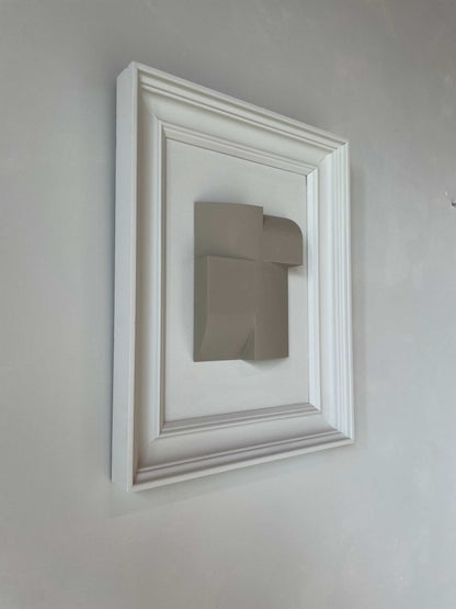 Shadow white and brown wood vintage frame mini wall artwork with unique design by Edith Beurskens.