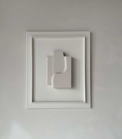 Vintage Frame Robert by Edith Beurskens, unique artwork with shadow white and mushroom tones, 60 x 50.5 cm.