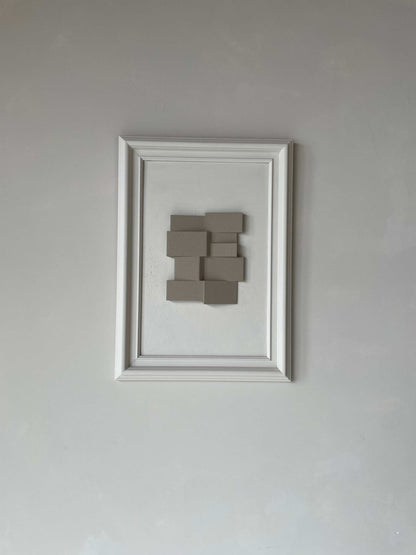 Vintage Frame Anna by Edith Beurskens, featuring unique biodegradable PLA artwork with shadow white and brown wood colors, frame size 49.5 x 36 cm.