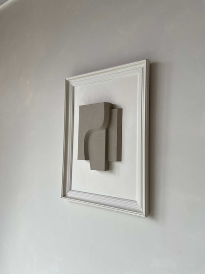 Vintage Frame Mose featuring exclusive artwork by Edith Beurskens, crafted from eco-friendly PLA with sand coating; presented in shadow white and brown wood, 57x42.5 cm.