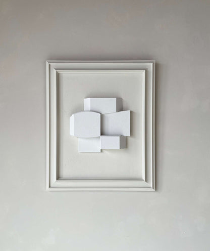 Vintage Frame Rohe with unique artwork by Edith Beurskens, made from PLA with sand coating, in shadow white color, size 61 x 51 cm.