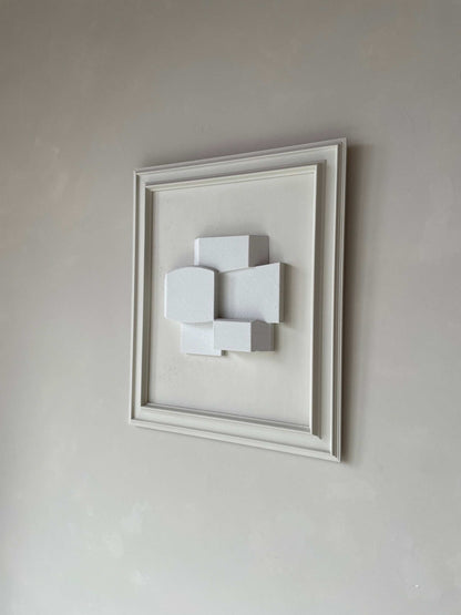 Vintage Frame Rohe, exclusive artwork by Edith Beurskens, shadow white and white colors, unique plant-based PLA material, 61x51 cm size.