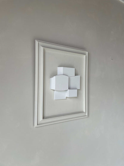 Unique Vintage Frame Rohe artwork by Edith Beurskens, shadow white, biodegradable PLA, 61x51 cm.