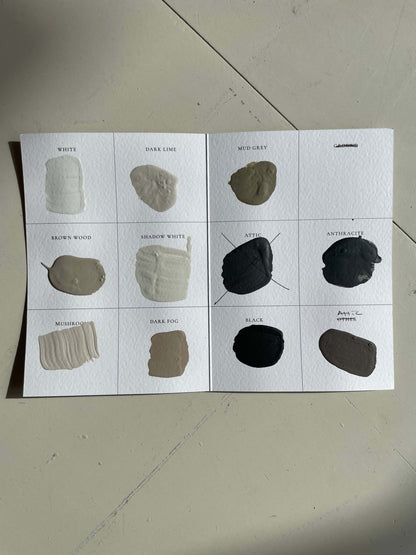 Color chart showcasing different shades for customizable handmade art pieces.
