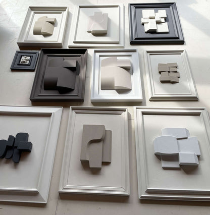 Vintage Frame Rohe collection in shadow white and white with unique PLA-based designs by Edith Beurskens.