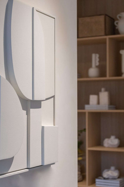 Minimalist hand-made wall art '#2.1 Blanche' in a modern interior setting.
