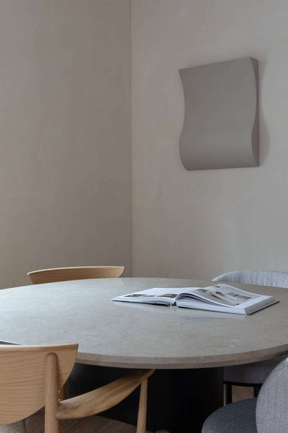 Hand-made wall art #22.08 Heat in neutral tones, featuring a sand-textured finish and eco-paint, displayed in a minimalist interior setting.